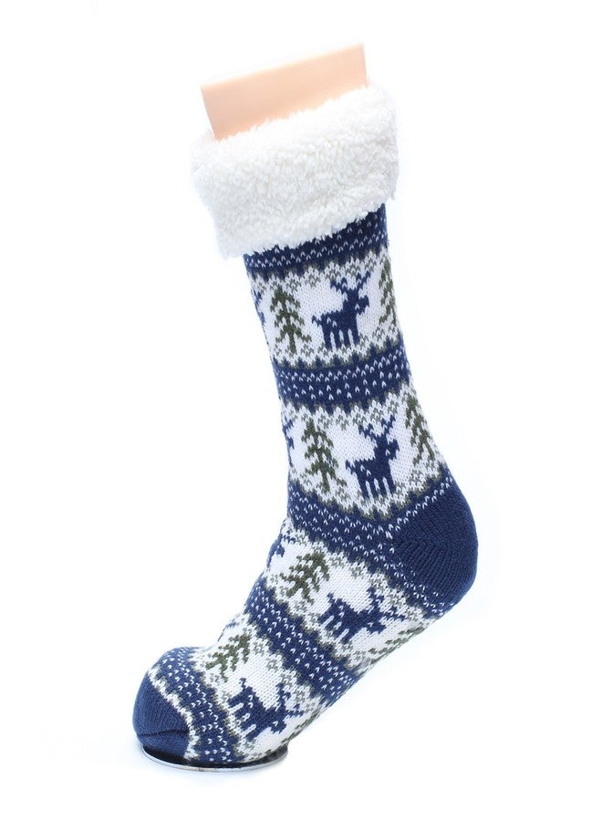 ofoot Womens Winter Thermal House Slipper Socks,Fuzzy Fleece-Lined Knitted Christmas Stockings,Non- Skid Sole(M/L 6.5-7.5 B(M) US, Blue) - Image 1